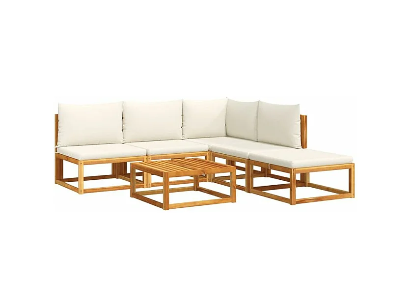 Salon de jardin avec coussins 6 pcs bois d'acacia solide