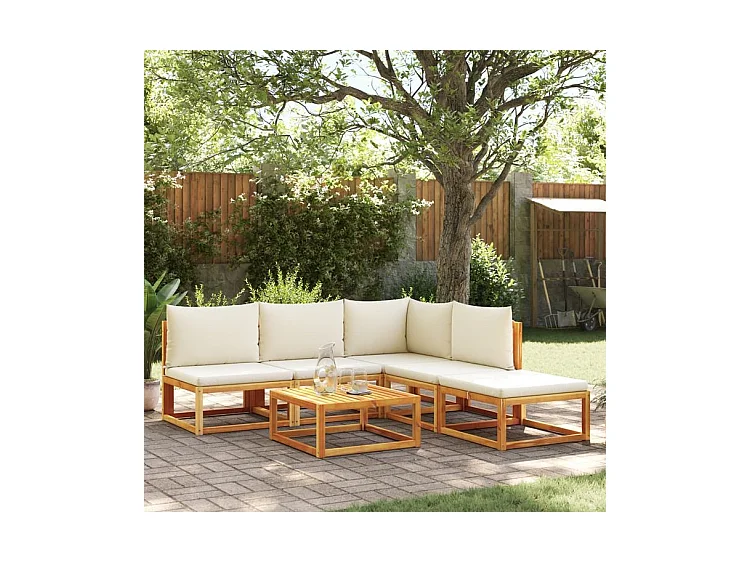 Salon de jardin avec coussins 6 pcs bois d'acacia solide