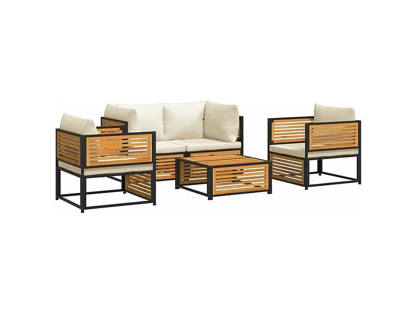 Salon de jardin avec coussins 5 pcs Bois d'acacia solide