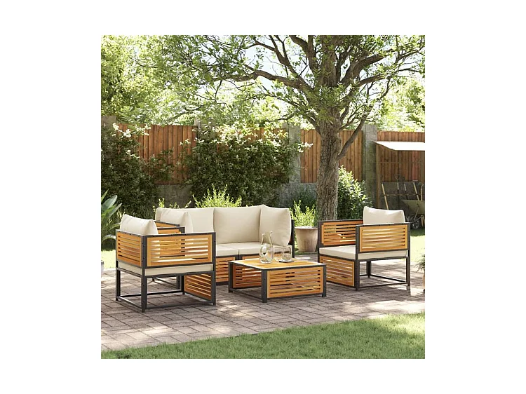 Salon de jardin avec coussins 5 pcs Bois d'acacia solide
