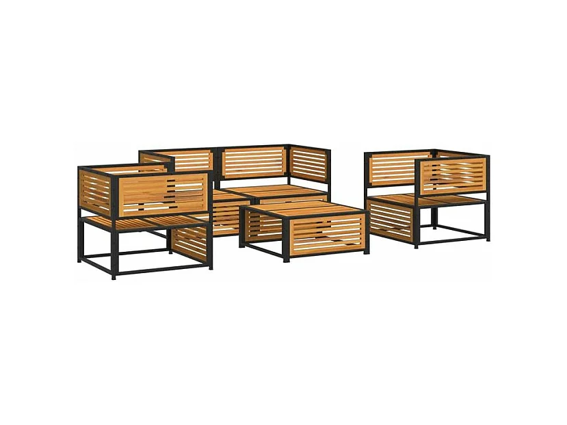 Salon de jardin avec coussins 5 pcs Bois d'acacia solide