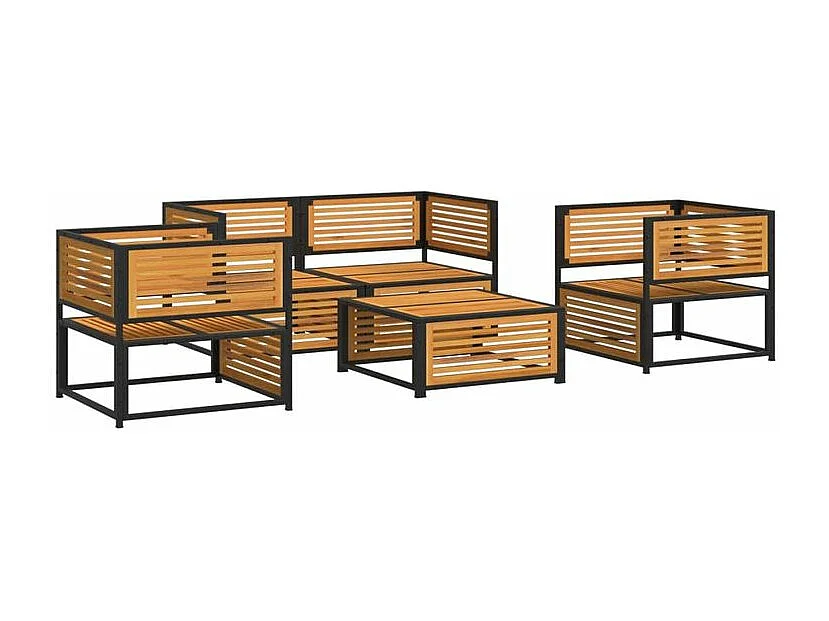 Salon de jardin avec coussins 5 pcs Bois d'acacia solide