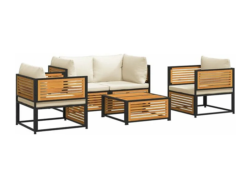 Salon de jardin avec coussins 5 pcs Bois d'acacia solide