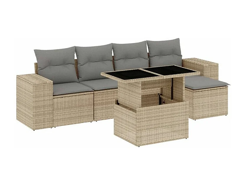 Salon de jardin avec coussins 6 pcs beige résine tressée