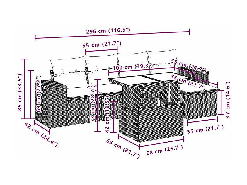 Salon de jardin avec coussins 6 pcs beige résine tressée