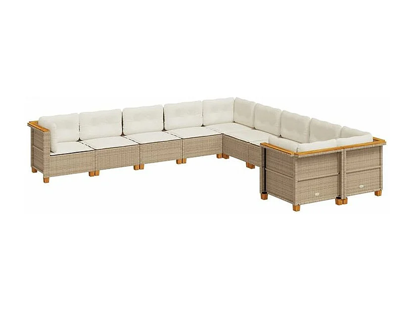 Salon de jardin avec coussins 10 pcs beige résine tressée