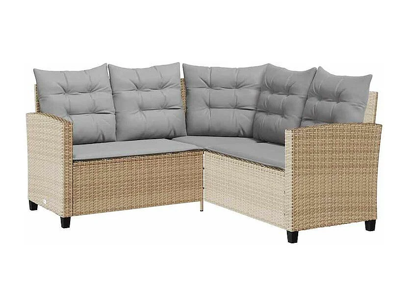 Canapé de jardin avec table et coussins en forme de L beige