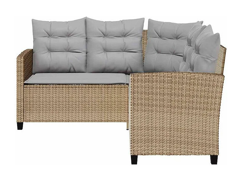 Canapé de jardin avec table et coussins en forme de L beige