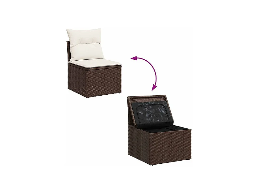 Salon de jardin avec coussins 5 pcs marron résine tressée