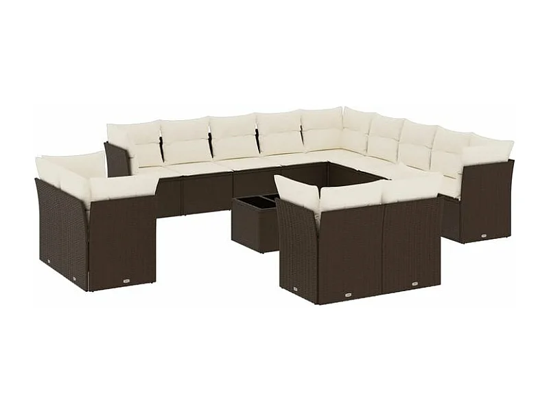 Salon de jardin avec coussins 14 pcs marron résine tressée