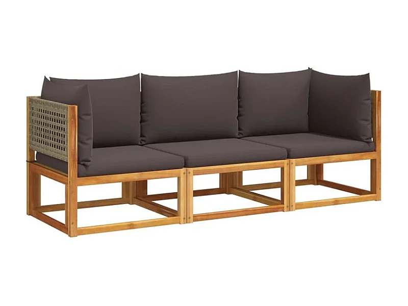 Salon de jardin avec coussins 3 pcs bois massif d'acacia