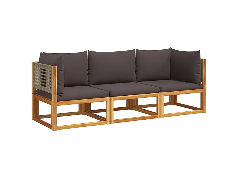 Salon de jardin avec coussins 3 pcs bois massif d'acacia