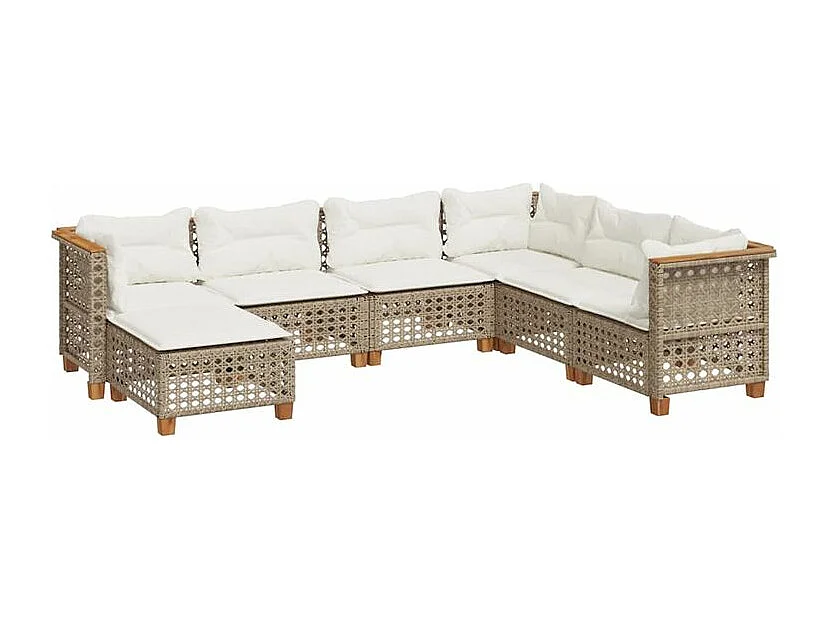 Salon de jardin avec coussins 7 pcs beige résine tressée