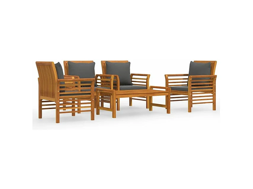 Salon de jardin avec coussins 5 pcs Bois d'acacia solide