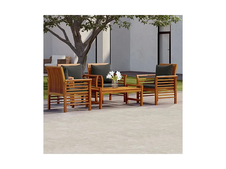 Salon de jardin avec coussins 5 pcs Bois d'acacia solide