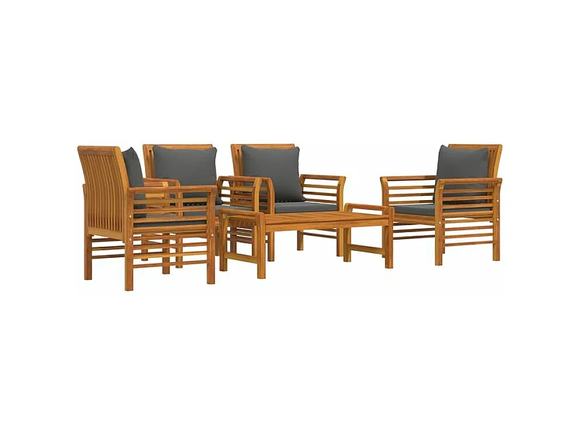 Salon de jardin avec coussins 5 pcs Bois d'acacia solide