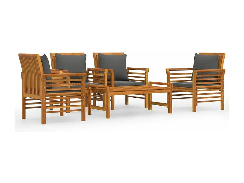 Salon de jardin avec coussins 5 pcs Bois d'acacia solide