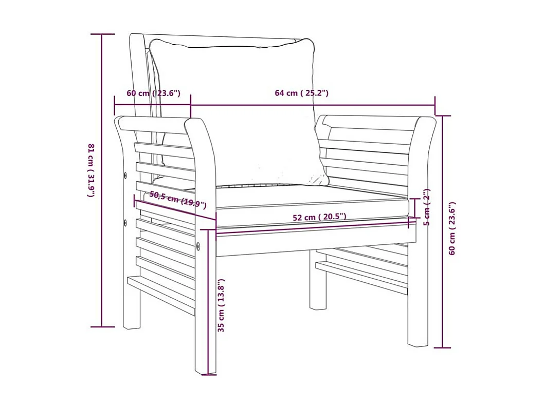 Salon de jardin avec coussins 5 pcs Bois d'acacia solide