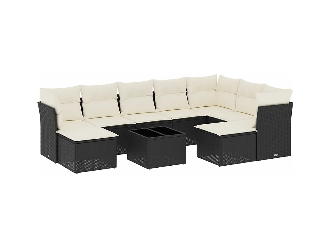 Salon de jardin 10 pcs avec coussins noir résine tressée