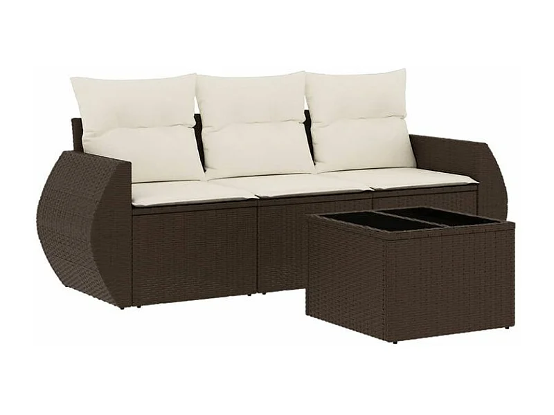 Salon de jardin 4 pcs avec coussins marron résine tressée