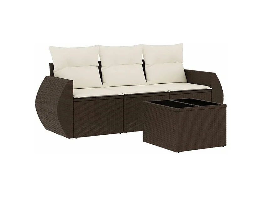 Salon de jardin 4 pcs avec coussins marron résine tressée