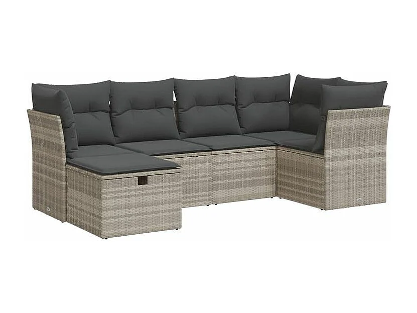 Salon de jardin 6 pcs avec coussins gris clair résine tressée