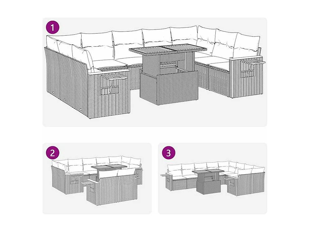 Salon de jardin avec coussins 10pcs beige résine tressée acacia