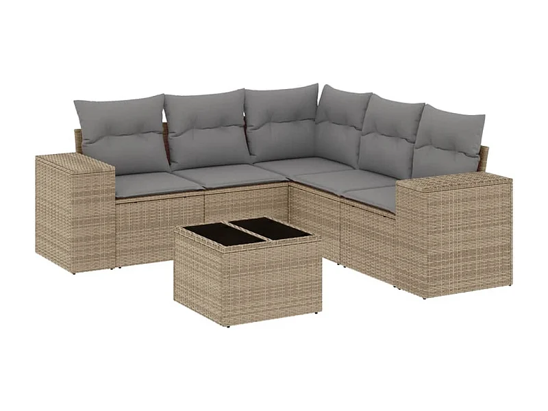 Salon de jardin avec coussins 6 pcs beige résine tressée