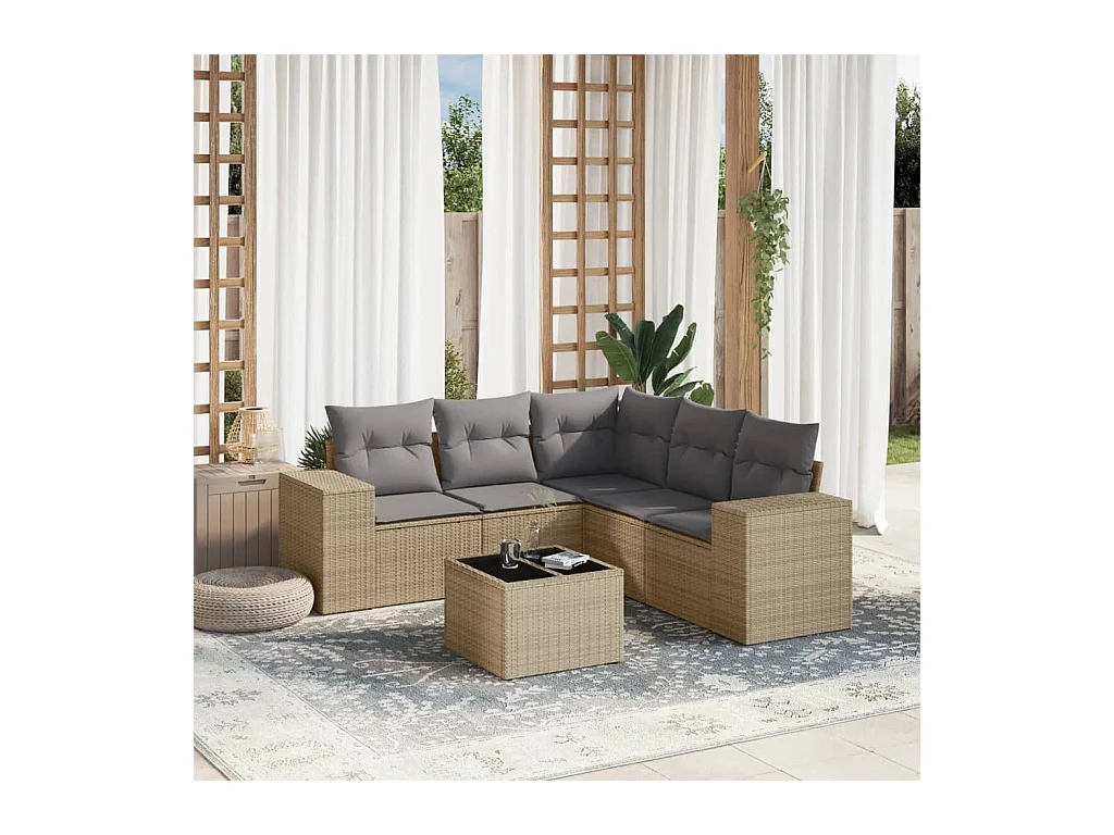 Salon de jardin avec coussins 6 pcs beige résine tressée