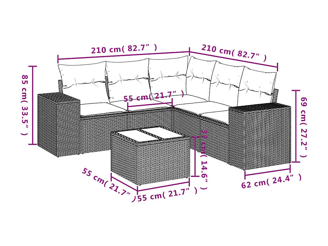 Salon de jardin avec coussins 6 pcs beige résine tressée
