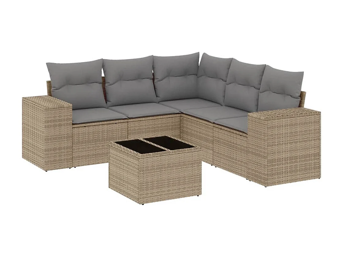 Salon de jardin avec coussins 6 pcs beige résine tressée