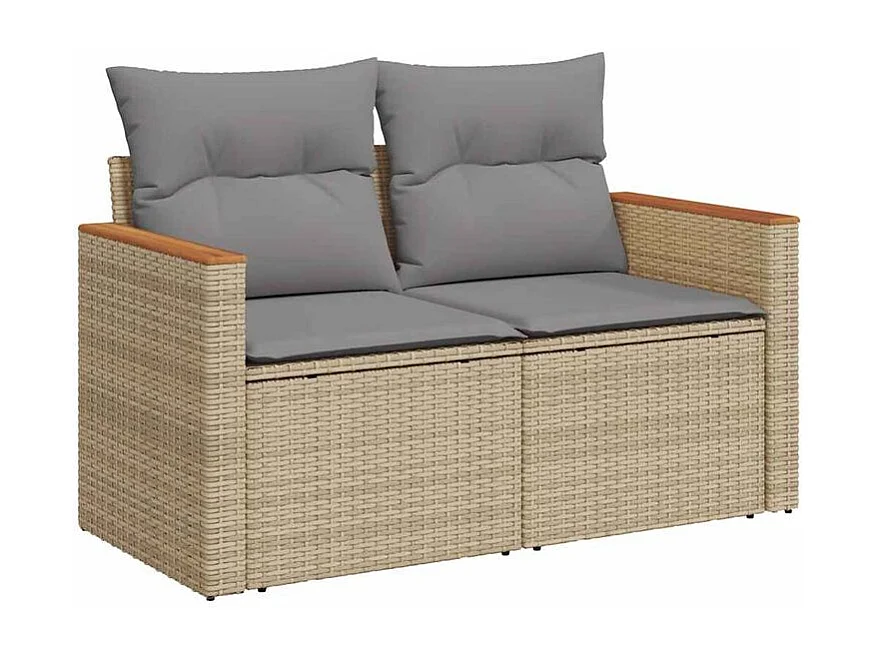 Salon de jardin avec coussins 10pcs beige résine tressée acacia