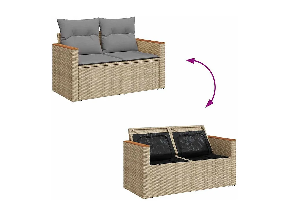 Salon de jardin avec coussins 10pcs beige résine tressée acacia