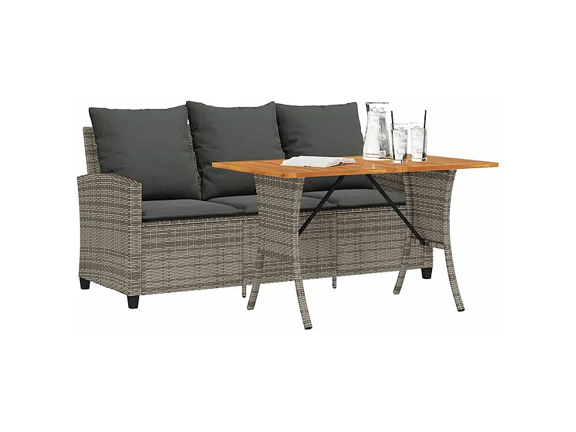 Canapé de jardin 3 places coussins et table gris résine tressée