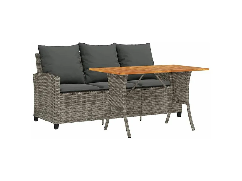 Canapé de jardin 3 places coussins et table gris résine tressée