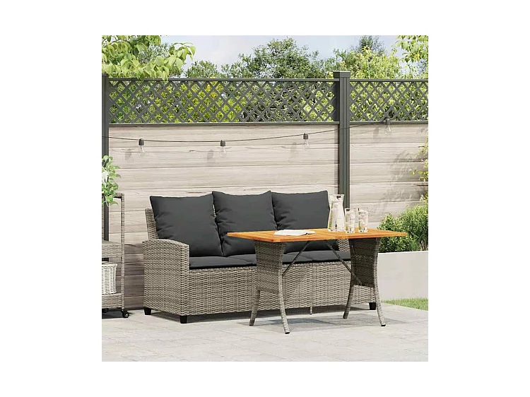 Canapé de jardin 3 places coussins et table gris résine tressée