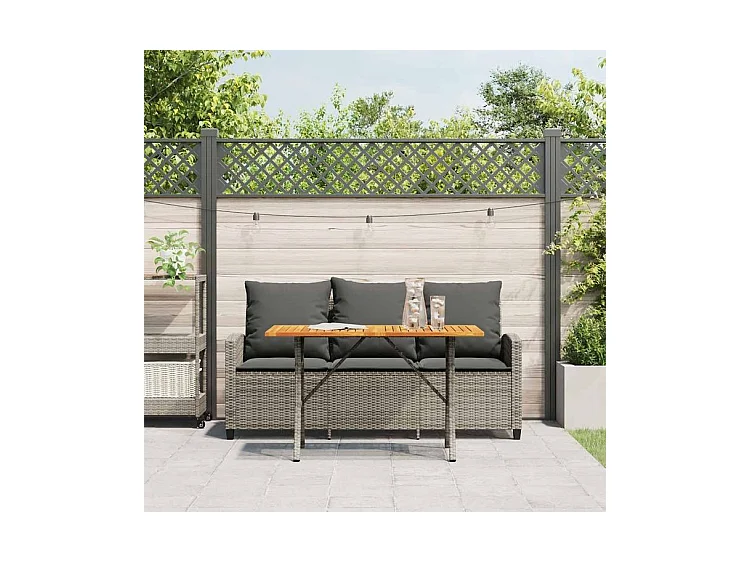 Canapé de jardin 3 places coussins et table gris résine tressée