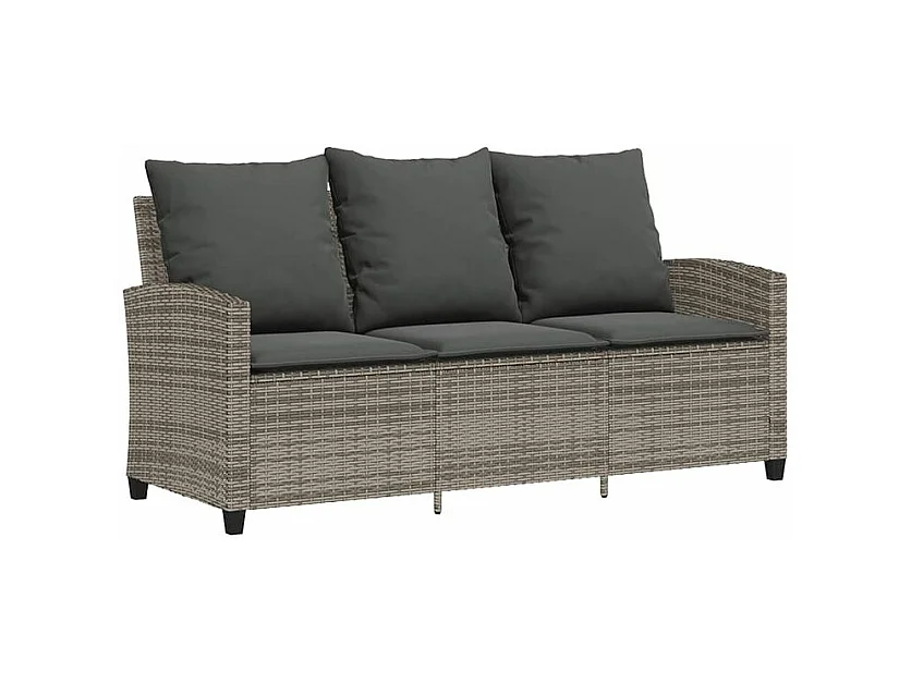 Canapé de jardin 3 places coussins et table gris résine tressée