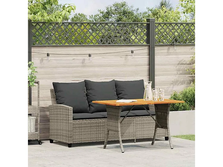 Canapé de jardin 3 places coussins et table gris résine tressée