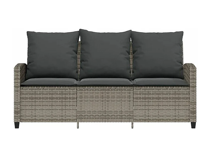 Canapé de jardin 3 places coussins et table gris résine tressée