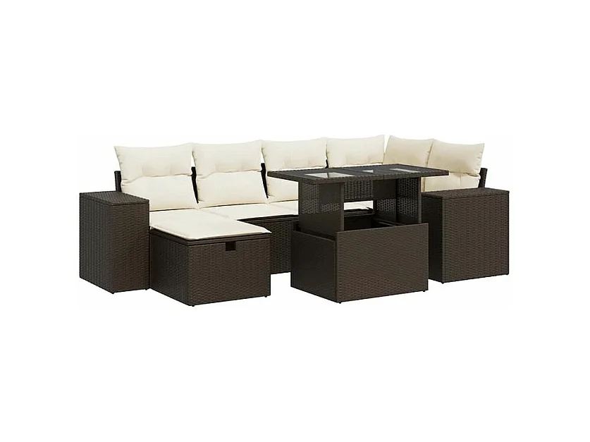 Salon de jardin 8 pcs avec coussins marron résine tressée
