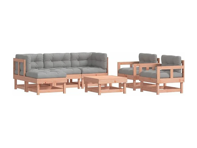 Salon de jardin 7 pcs avec coussins bois massif douglas