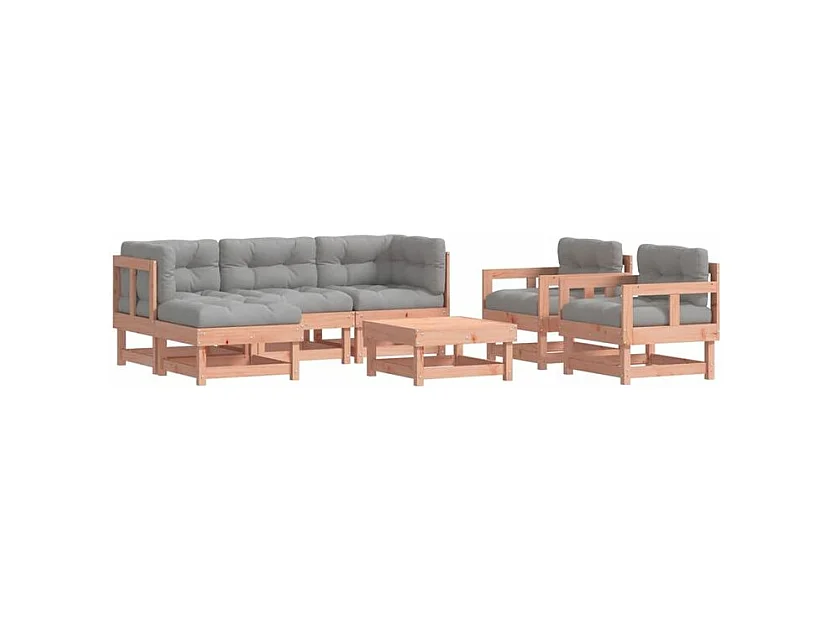 Salon de jardin 7 pcs avec coussins bois massif douglas