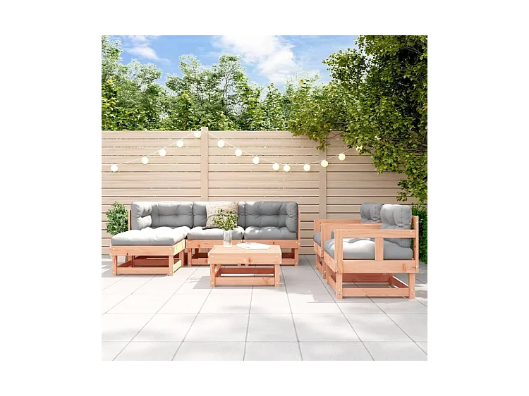Salon de jardin 7 pcs avec coussins bois massif douglas
