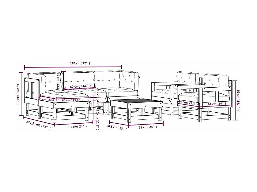 Salon de jardin 7 pcs avec coussins bois massif douglas