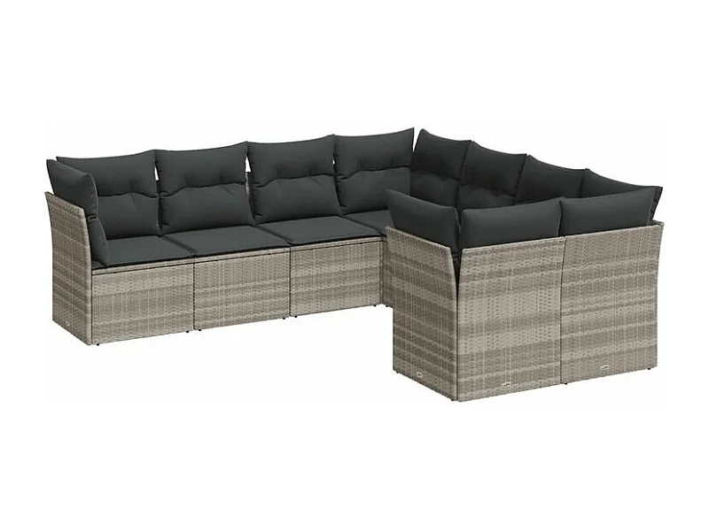 Salon de jardin 8 pcs avec coussins gris clair résine tressée