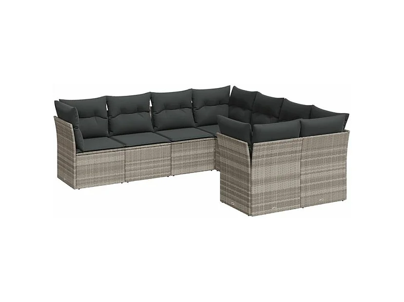 Salon de jardin 8 pcs avec coussins gris clair résine tressée