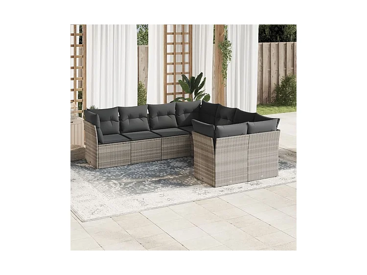 Salon de jardin 8 pcs avec coussins gris clair résine tressée