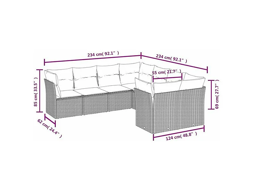 Salon de jardin 8 pcs avec coussins gris clair résine tressée