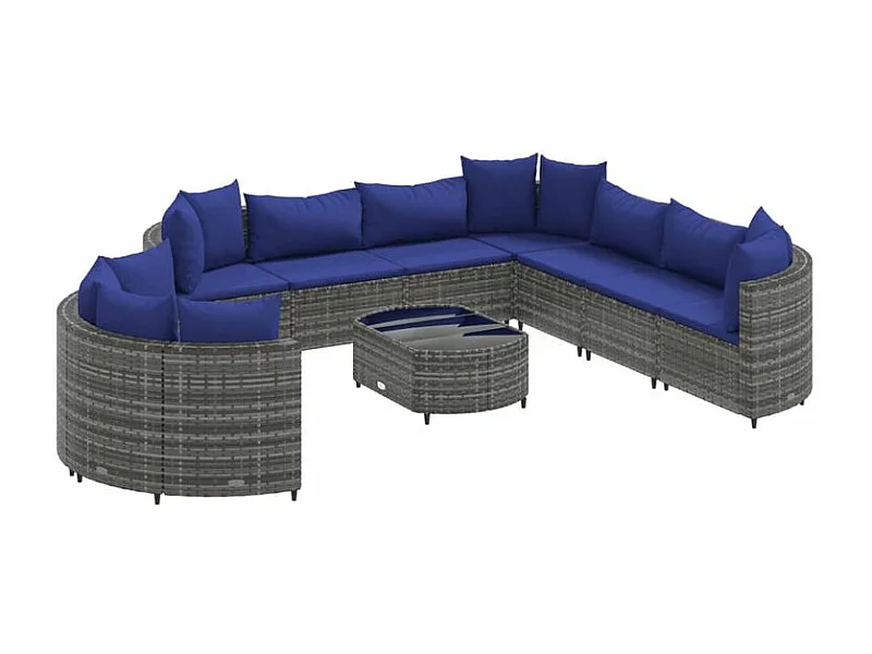 Salon de jardin avec coussins 10 pcs gris résine tressée